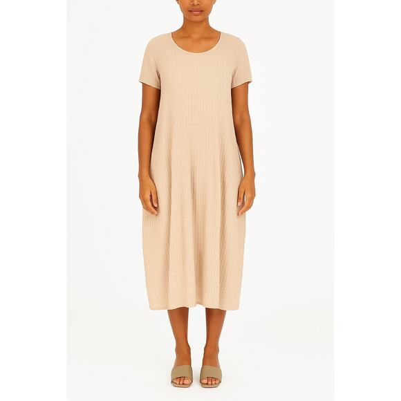 Grizas Women's Silk Midi Dress Size XL Champage Scoop Neck NWT - Picture 1 of 3